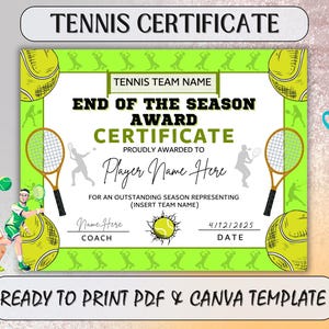 End of Season Tennis Award, End of Season Recognition, Canva Template, Award Ceremony Certificates, End of Season Gift, Tennis Gift.