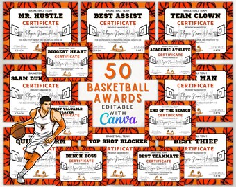 Printable Editable Basketball Awards, Canva Template, Editable Basketball Award Certificate, End of Season Gift, Basketball Team Party.