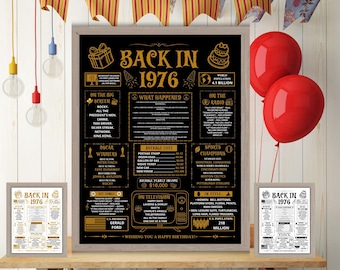 Periódico dorado de 1976, datos curiosos, idea de regalo de nacimiento de 1976 para hombres o mujeres, decoraciones de cumpleaños, descarga digital imprimible JPG PDF.