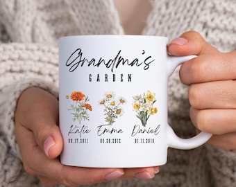 Grandma's Garden Mug with Personalized Birth Flowers Birth Month Flower Mug Birth Flower Mug Custom Flower Mug Mimi Mug Grandmas Garden Mug