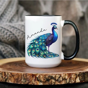 Peacock Mug Personalized Exotic Peacock Bird Coffee Mug, Peacock Bird Gift, Peacock Bird Mug, Bird Cup, Peacock Bird Lover Gift Peacock Gift