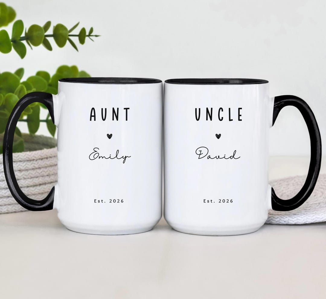 New Aunt Uncle Coffee Mug, Custom Name Coffee Mugs, Baby Reveal Mug ...
