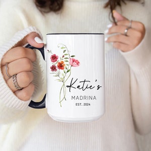 Birth Flower Madrina Mug, Padrinos proposal in spanish, Regalos Para Padrinos de Bautizo Padrino Mug Padrinos Mug Godparents Spanish