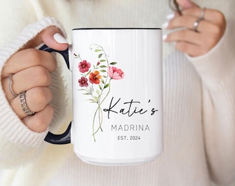 Birth Flower Madrina Mug, Padrinos proposal in spanish, Regalos Para Padrinos de Bautizo Padrino Mug Padrinos Mug Godparents Spanish