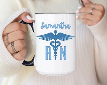 RN Coffee Mug with Name, Registered Nurse Gifts for New Nurse, RN Graduation Gift, Nurse Graduation Mug Gift, RN Nurse Gift Personalized