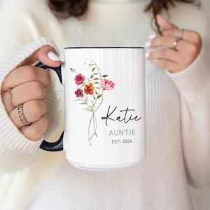 Custom Aunt Name Mug, Aunt Birthday Gift, Est 2025, Bae Mug, Pregnancy Announcement Cup, Camp Mug Soon To Be Auntie Gift, Custom Name Mug