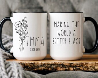 80th birthday gifts, happy 80th birthday mug, wildflowers custom mug, 1944 mug, floral mug, birthday gift for her, 80th birthday mug