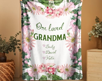 Personalized Grandma Blanket, Custom Blanket With Name, Personalized Family Name Blanket, Custom Grandma Gift, Christmas Gift for Grandma