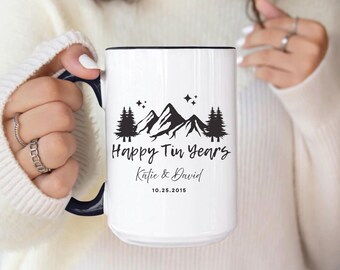 Personalized Tin Years Mug, Tin Year Anniversary Mug, Tin Year Anniversary Gift 10 Years Anniversary Gift for Him Happy Tin Years Mugs 00001