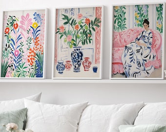 Henri Matisse Inspired Wall Art Print Set of 3, Bedroom Living Room Home Decor, Woman Poster, Matisse Abstract Woman Canvas Print