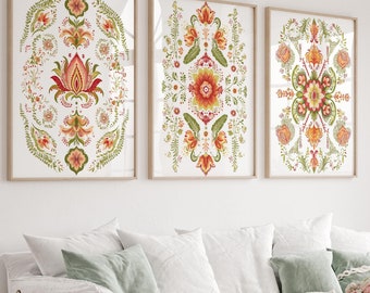 Folk Art Canvas Print Set of 3, Indian Vintage Wall Art, Bedroom Living Room Home Decor - Traditional Motifs