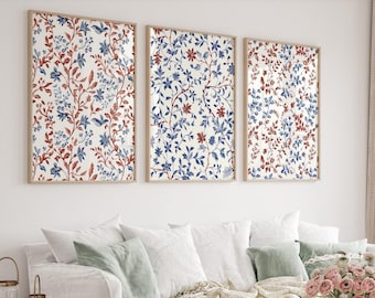 William Morris Inspired Prints Set of 3,  Botanical Wall Art, Floral Bedroom Living Room Cafe Wall Decor - Canvas Wall Art