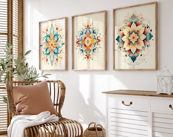 Mandala Wall Art Set of 3: Minimalist Floral Home Decor Prints