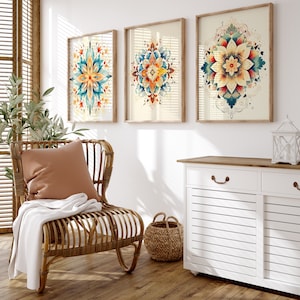 Mandala Canvas Wall Art Print Set of 3, Bedroom Living Room Home Decor, Floral Minimalist Wall Art - Canvas Print