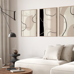 Modern Minimalist Abstract Canvas Wall Art Print Set of 3, Mid Century Prints, Boho Bedroom Living Room Home Decor