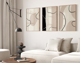 Modern Minimalist Abstract Canvas Wall Art Print Set of 3, Mid Century Prints, Boho Bedroom Living Room Home Decor
