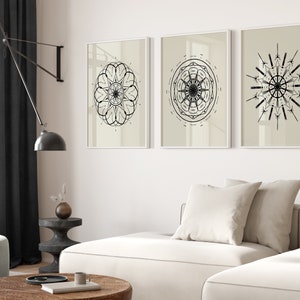 Mandala Art Framed Canvas Wall Art Print, Bedroom Living Room Home Decor, Floral Minimalist Wall Art