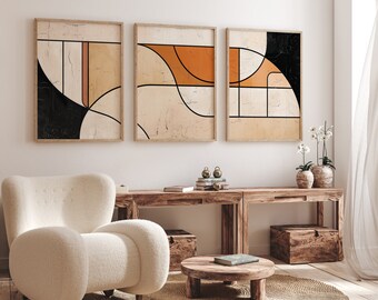 Modern Neutral Abstract Canvas Wall Art Print, Mid Century Prints, Beige & Black Bedroom Living Room Home Decor, Minimalist Canvas Wall Art