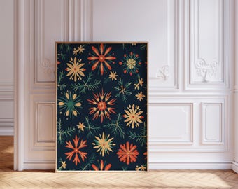 Scandinavian Folk Art Wall Art: Nordic Christmas Floral Print, Winter Botanical Home Decor, Rustic Holiday Artwork