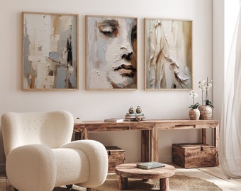 Abstract Neutral Art Canvas Wall Art Print Set of 3, Bedroom Living Room Home Decor, Abstract Wall Decor