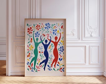 Matisse Inspired Dance Wall Art: Colorful Abstract Floral Print, Modern Boho Home Decor