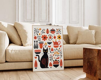 Scandinavian Folk Art Canvas Wall Art Print, Nordic Prints, Bedroom Living Room Cafe Kitchen Decor