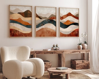 Modern Neutral Abstract Mountain Canvas Wall Art Print, Mid Century Boho Prints, Beige Bedroom Living Room Home Decor, Minimalist Canvas Art
