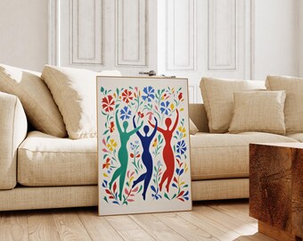 Matisse-Inspired Dance Art Print - Colorful Abstract Wall Art, Vibrant Floral Poster, Modern Boho Home Decor, Joyful Figure Artwork