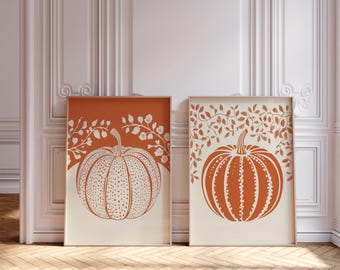 Pumpkin Wall Art Set of 2 | Rustic Autumn Prints | Fall, Halloween & Thanksgiving Home Decor