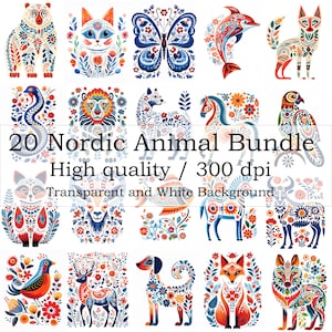 Scandinavian Folk Art Clipart, Nordic Prints, Bedroom Living Room Home Decor, 20PNG Instant Download