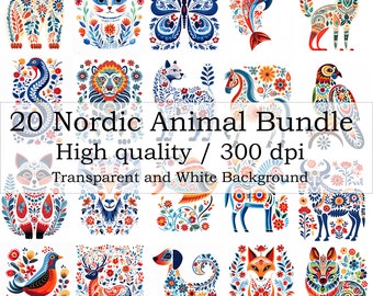 Scandinavian Folk Art Clipart, Nordic Prints, Bedroom Living Room Home Decor, 20PNG Instant Download