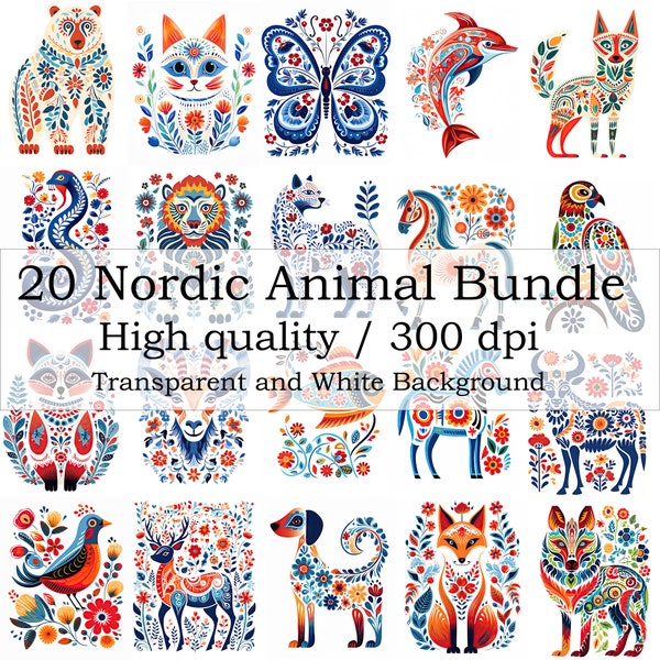 Scandinavian Folk Art Clipart, Nordic Prints, Bedroom Living Room Home Decor, 20PNG Instant Download for Commercial Use