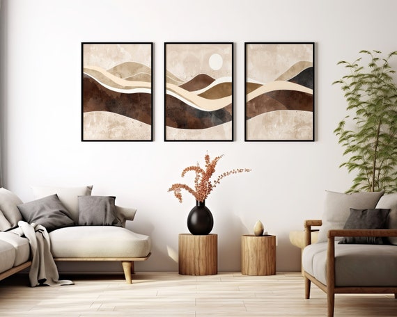Modern Neutral Abstract Mountain Canvas Wall Art Print, Mid