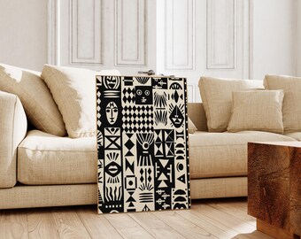 Scandinavian Abstract Pattern Canvas Wall Art Print, Nordic Folk Art, Bedroom Living Room Home Decor, Mid Century Modern Art Print