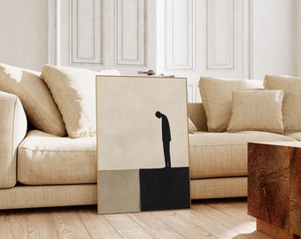 Minimalist Abstract Wall Art - Surreal Figurative Print, Black and Beige Aesthetic Artwork, Emotional Modern Decor, Contemporary Art Print