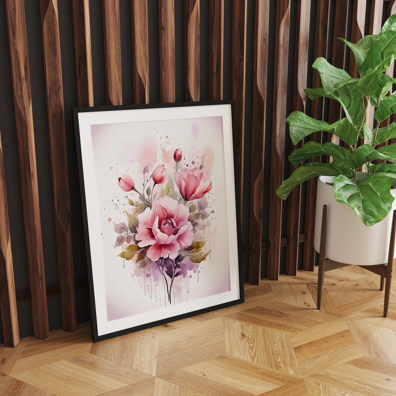 Watercolor Flowers Printable Wall Art Set of 4, Home Decor, Digital ...
