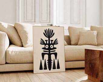 Scandinavian Abstract Canvas Wall Art Print, Nordic Folk Art, Bedroom Living Room Home Decor, Mid Century Modern Art Print