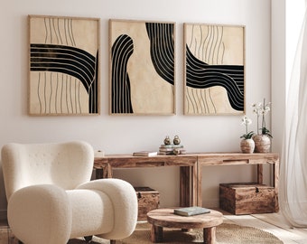 Modern Neutral Abstract Canvas Wall Art Print, Shapes Art Prints, Beige & Black Bedroom Living Room Home Decor, Minimalist Art