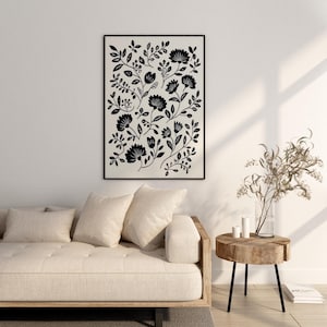 Floral Scandi Canvas Wall Art Print, Nordic - Folk Art Print, Bedroom Living Room Home Decor, Scandinavian Gift