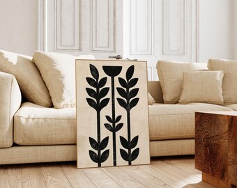 Scandinavian Floral Canvas Wall Art Print, Nordic Folk Art, Bedroom Living Room Home Decor, Mid Century Modern Art Print