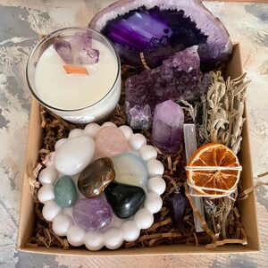 Crystal Healing Ritual Box,Sipiritual Gift set with soy candle,Energy Cleansing Box,Spirtual Self-care Box ,Meditation Set,chakra balancing