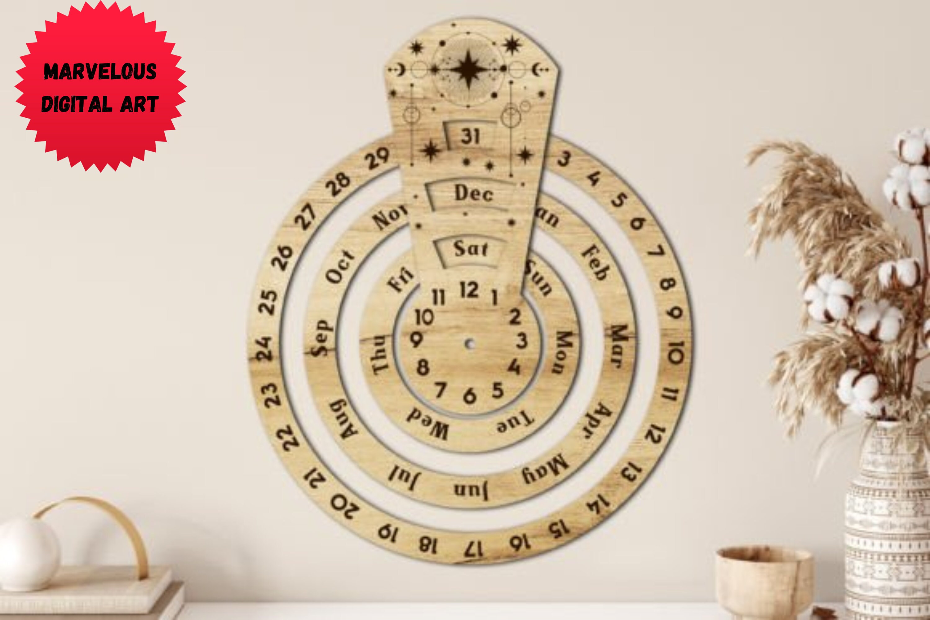 Perpetual Calendar & Wall Clock SVG Bundle Multilayer Laser Cut Wooden