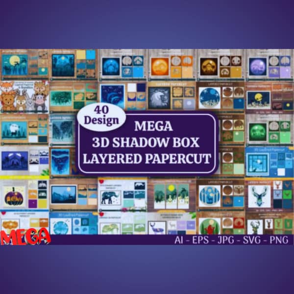 3D Shadow Box - Mega Bundle - Home Shadow Box SVG - 3D Layered SVG - Light Box Template - Paper Cut Light Box - SVG Files for Cricut