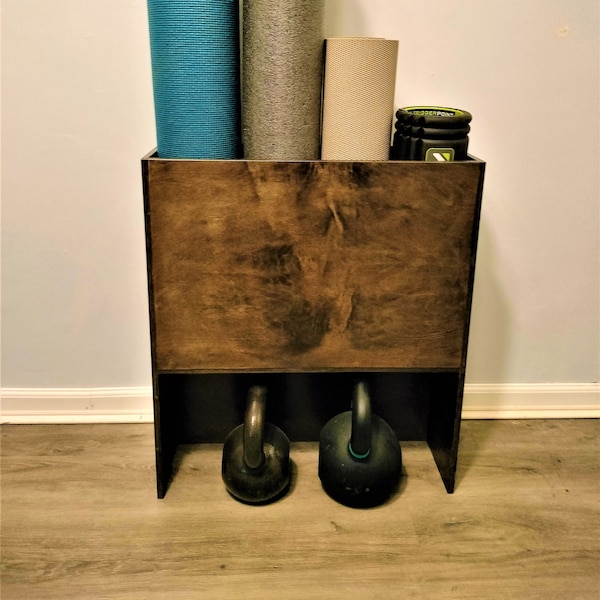 Yoga Mat Holder 4 Mats and Space for Weights Dark Brown Finish | Yoga Mat Storage Holder Stand Home Gym Exercise Equipment