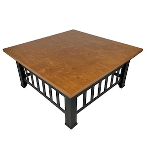 Fire Pit Topper for Custom Fire Pit with Modern Edge and Black Cherry Finish | Fire Pit Cover Wood Table Top Firepit Lid Square Rectangular