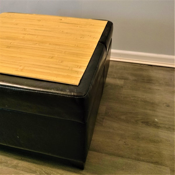 Rollup Ottoman Topper from Bamboo | Ottoman Coffee Table Sled Tray Over Overlay Tabletop Topper Large Square Storage Top Wood Custom Serving