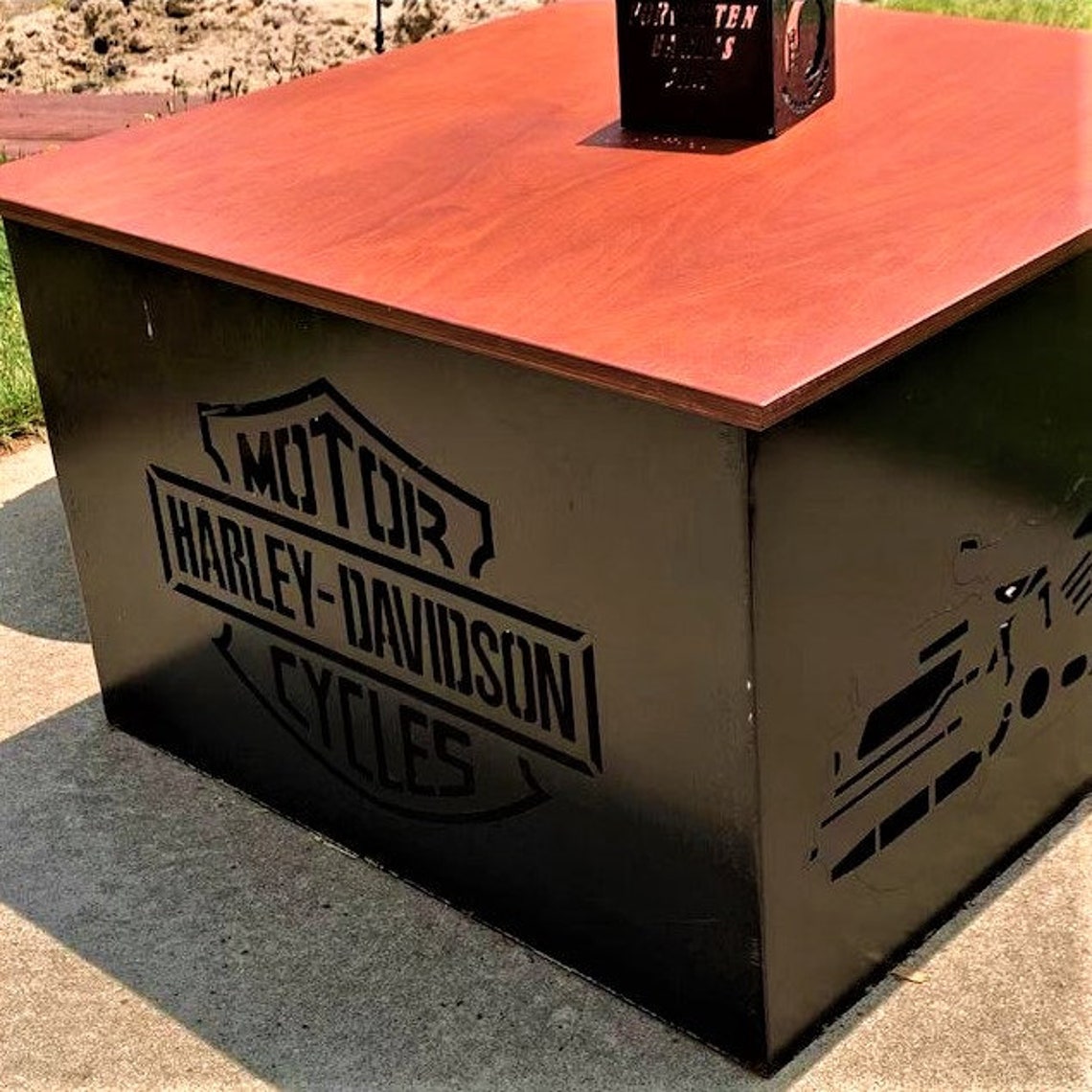 Fire Pit Topper for Custom Fire Pit With Modern Edge and Black Cherry Finish Fire Pit Cover Wood