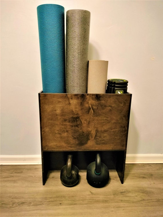 Yoga Mat Holder 4 Mats and Space for Weights Dark Brown Finish