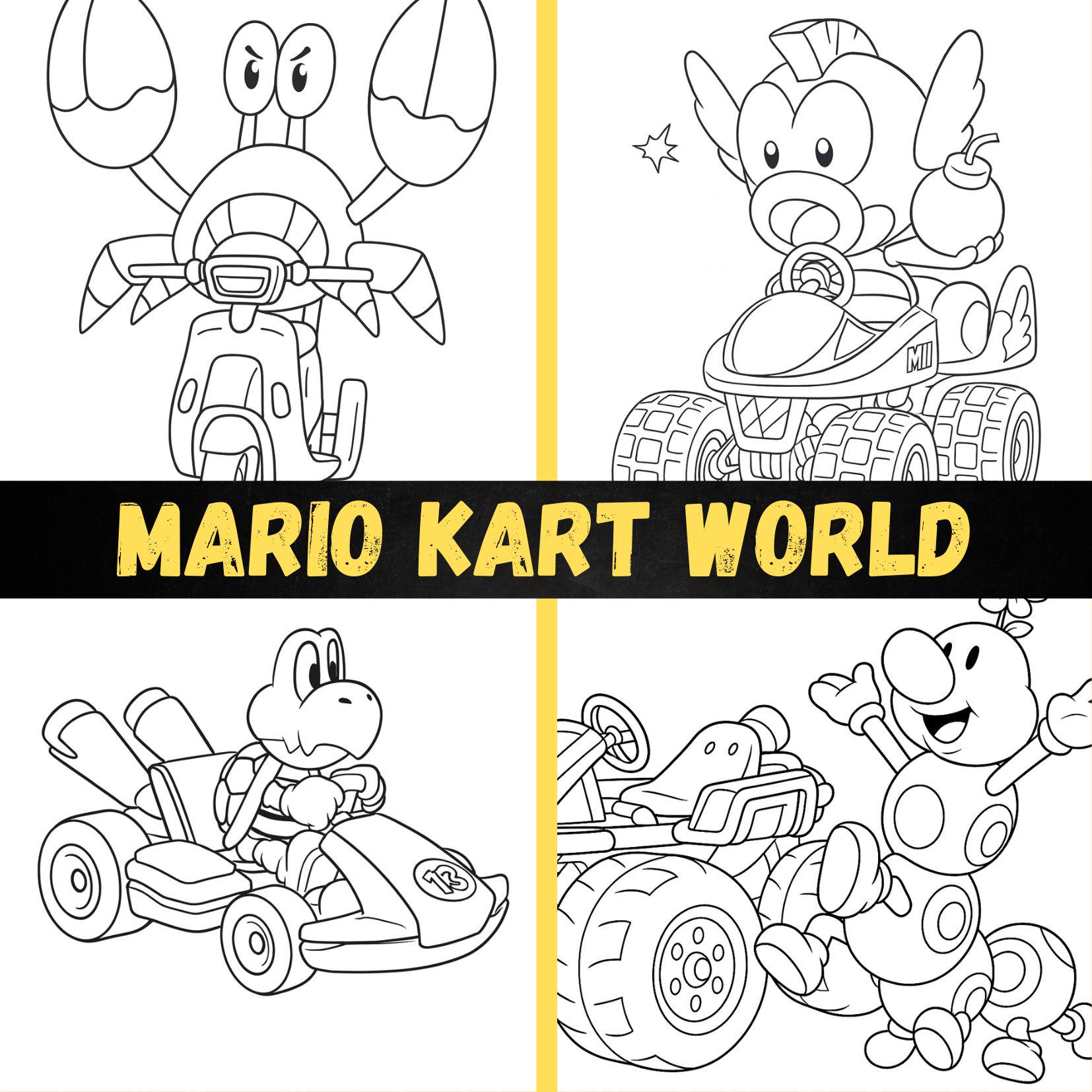 Digital COLORING book - 42 characters MARIO KART World - Mario, Luigi,  Peach, Yoshi, Toad, Bowser, Donkey Kong, Wario - Instant Download, image size:1654x1654