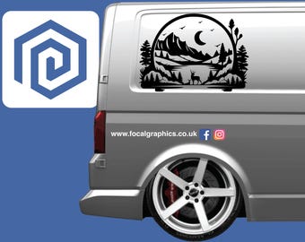 Small 2x Compass Mountain Vinyl Decals – For Camper Van, Caravan, Sticker Graphic, Glossy, UK Made